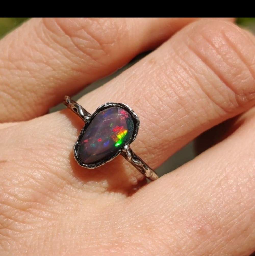 Sterling Black Fire Opal Ring - image 2